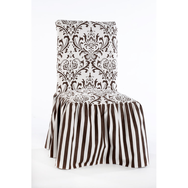 Astoria Grand Damask and Stripe Ruffled Box Cushion Dining Chair